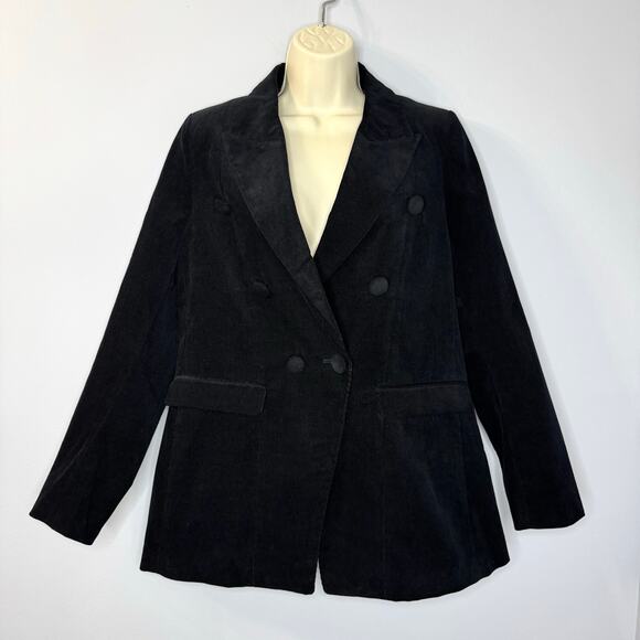 Hale Bob Lea Corduroy Double breasted Blazer Black Staple Timeless Women's M - Picture 1 of 11